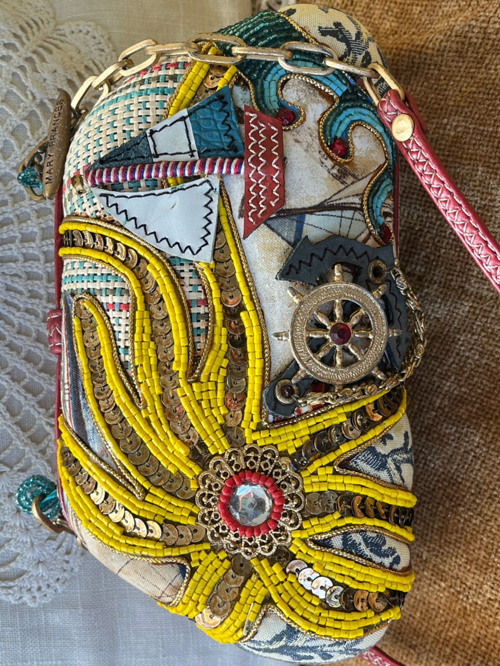 Mary Frances Vintage Nautical ⛵️ Embroidered Purse Handbag GUC Vintage - Picture 9 of 9